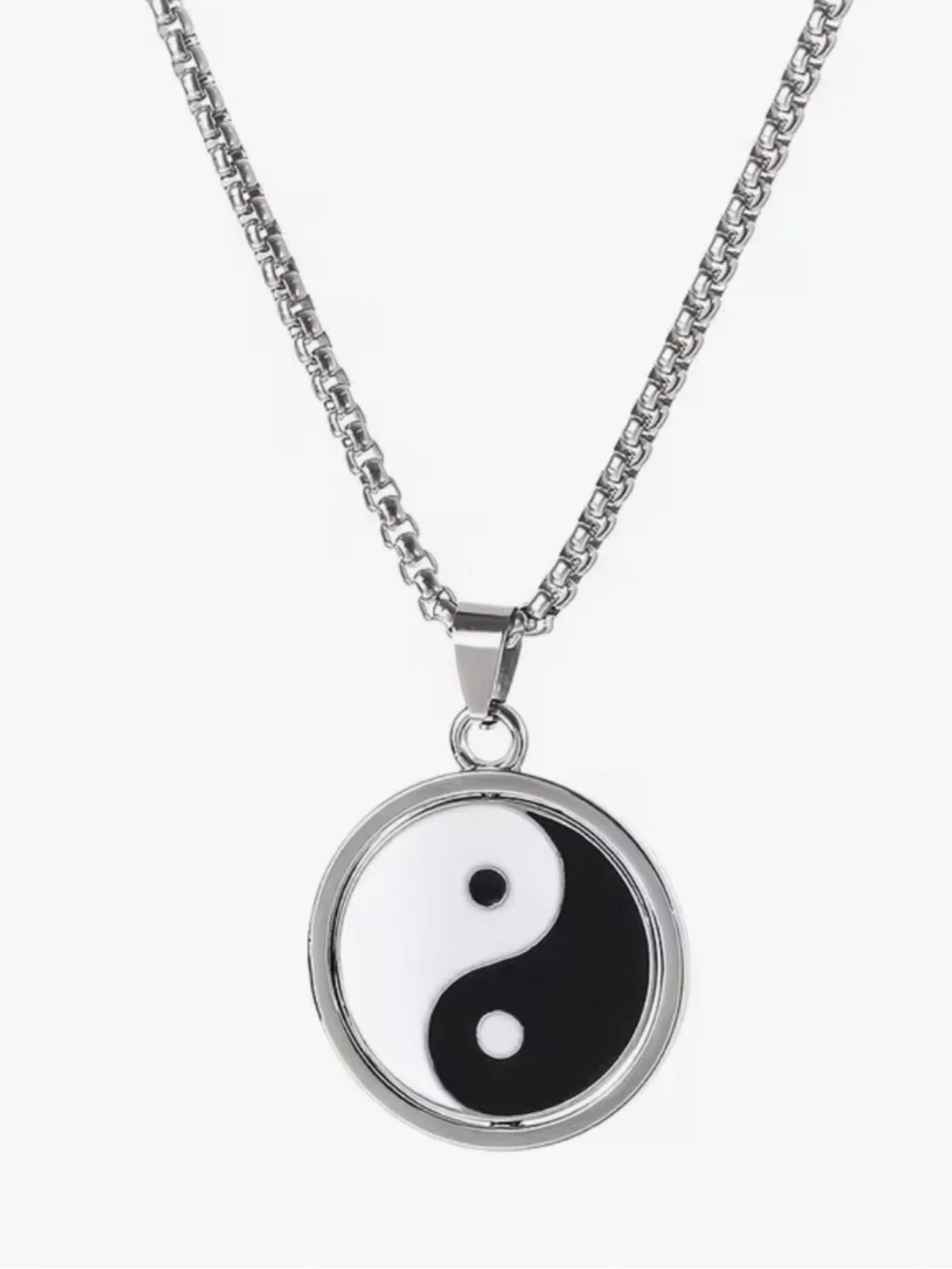 Stainless Steel Yin Yang Necklace Rotating Pendant Symbol Tai Silver Chain N10